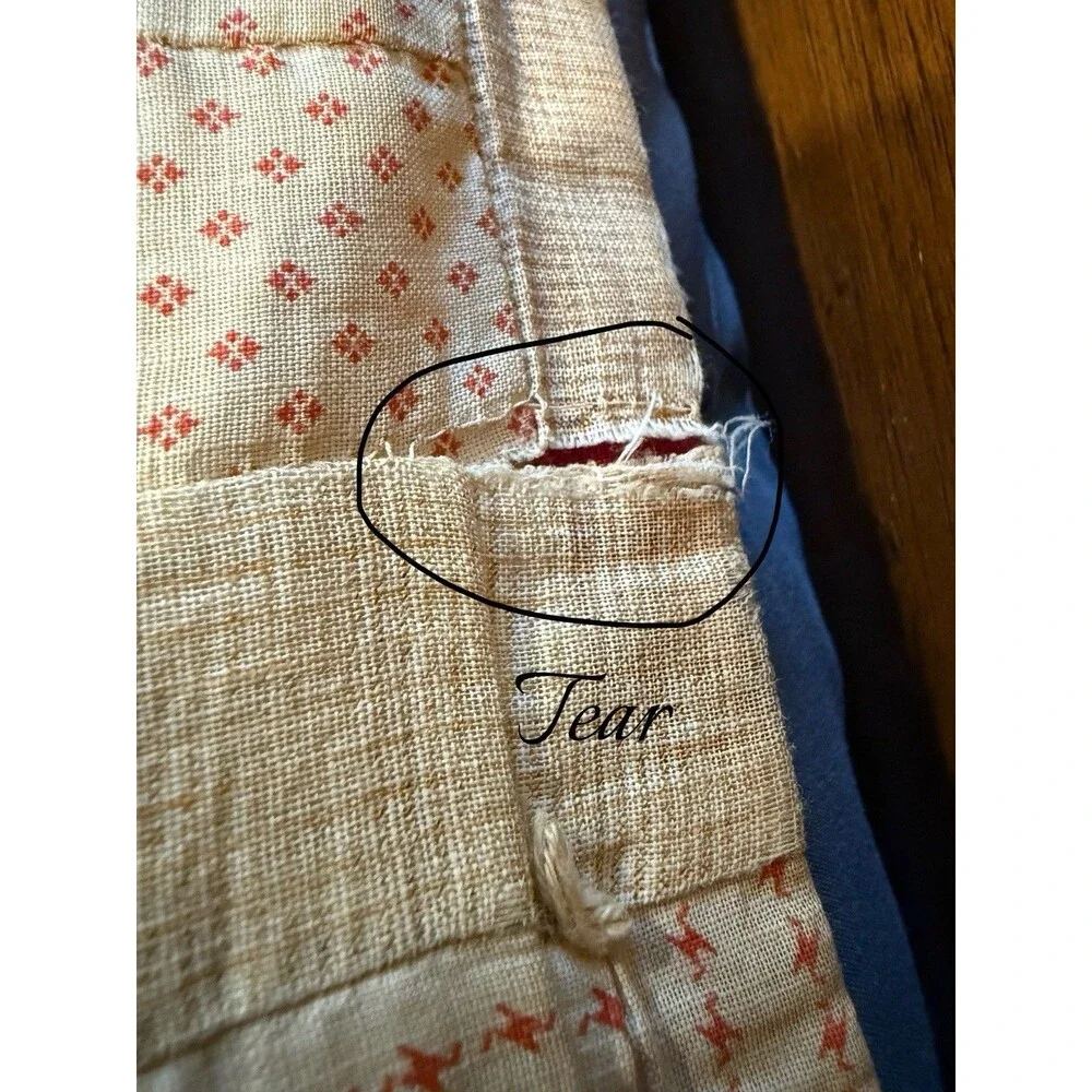 Antique Log Cabin Style Quilt Queen Size 82” X 74” Reversible Red Cream Boxes